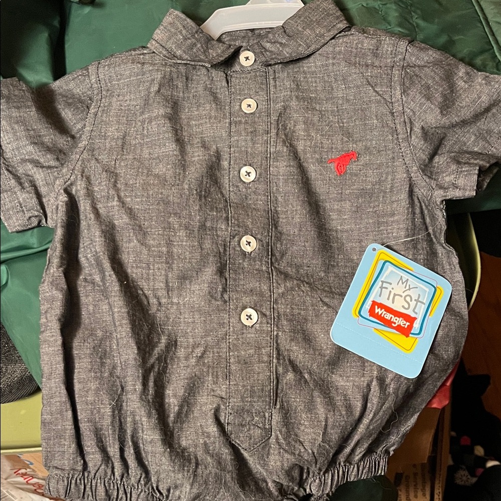 Wrangler Infant Charcoal Button-Up Romper